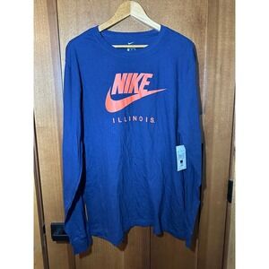 Nike Illinois Fighting Illini Long Sleeve T-Shirt Mens XL Navy Blue Orange NWT